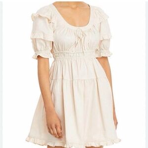 Elegant En Saison Cream Ruffle Poplin Mini Dress